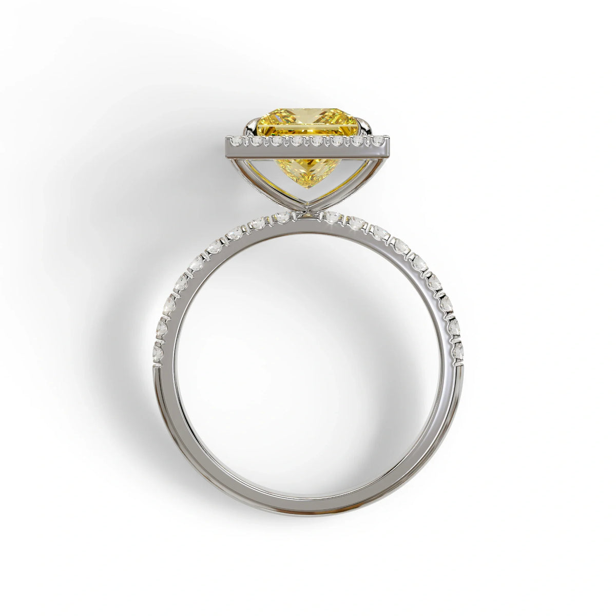 2 Carat Yellow Princess Cut Halo & Pave Lab Diamond Ring - Diamond Prime