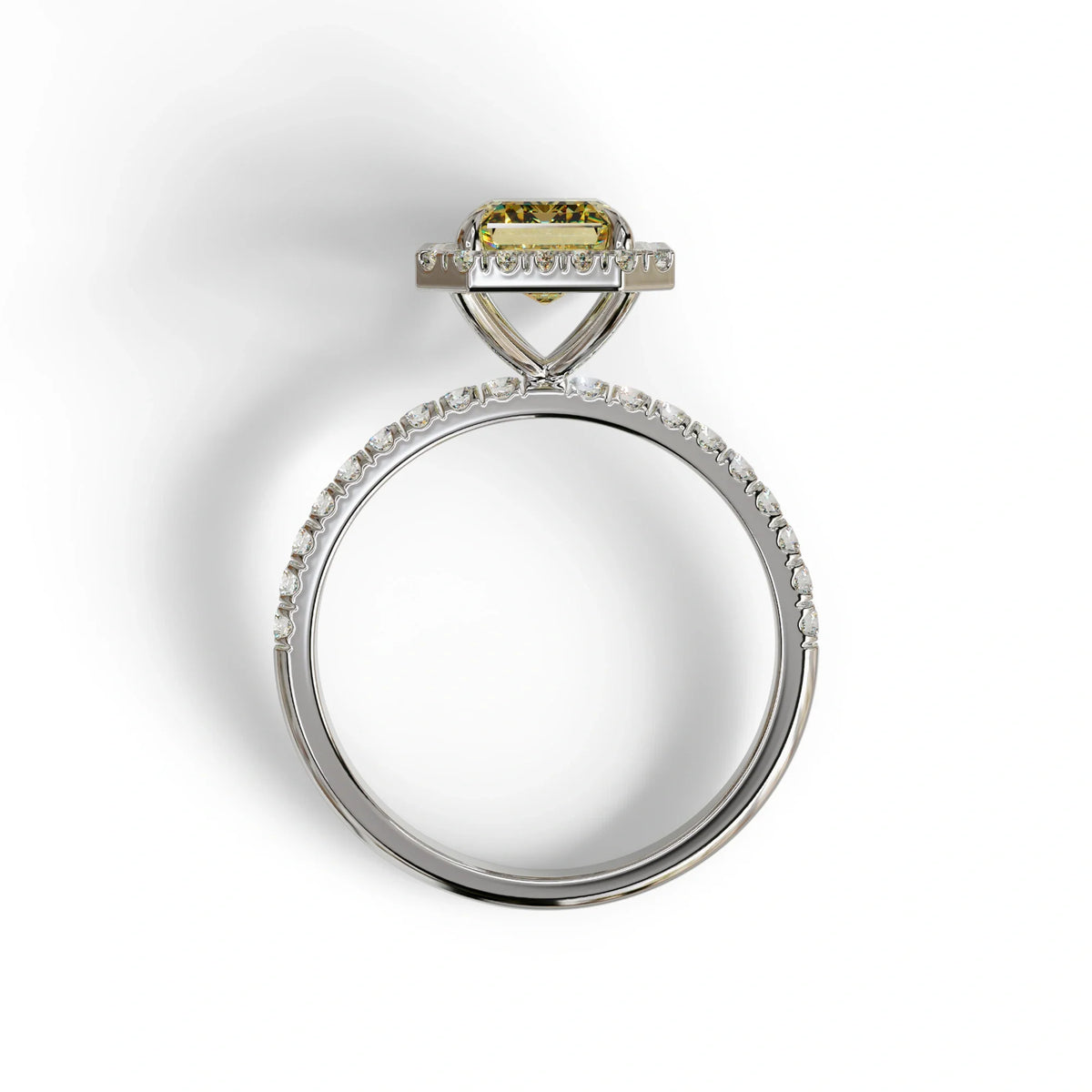 Yellow Emerald Cut Halo & Pave Lab Grown Diamond Engagement Ring - Viola