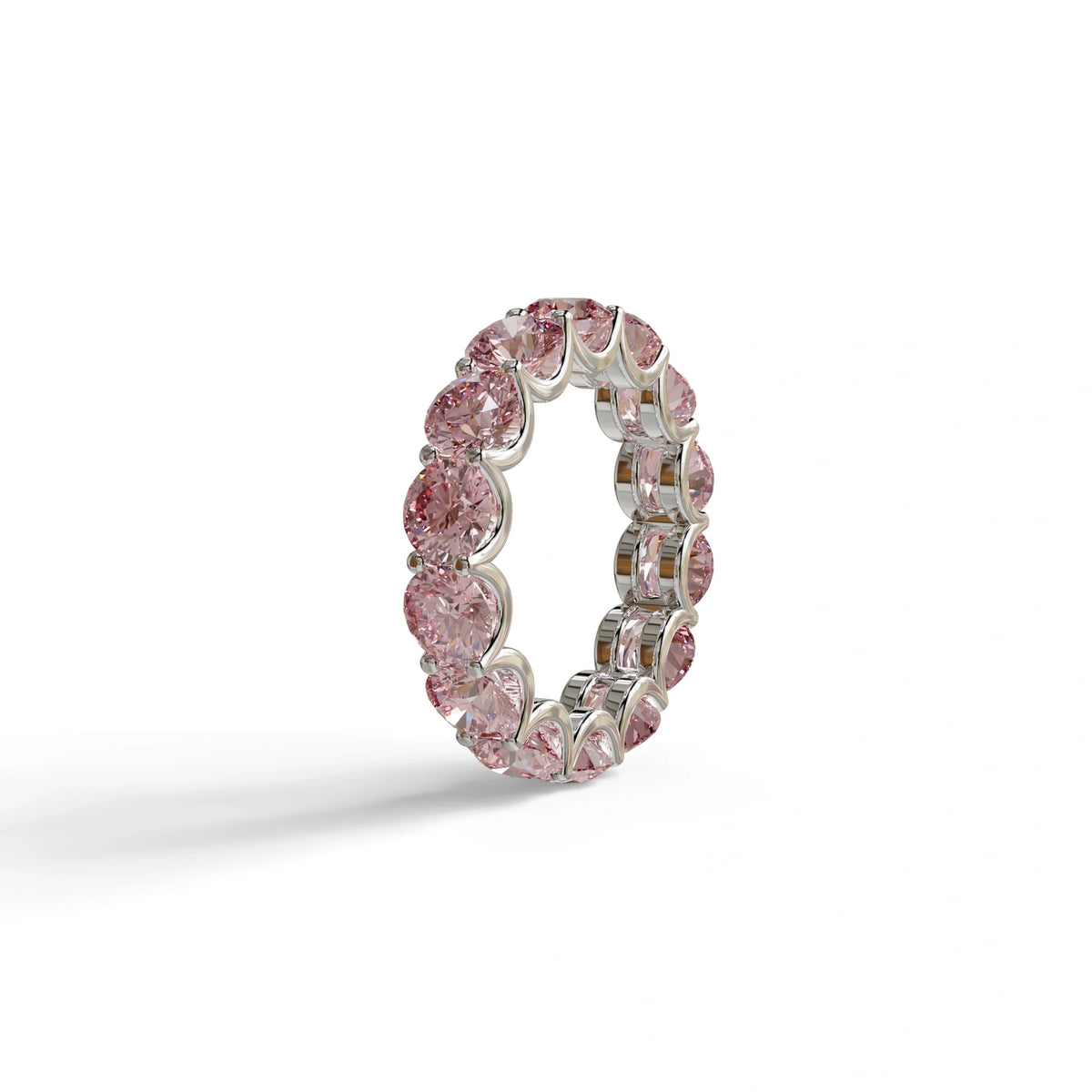 Pink Round Brilliant Diamond Full Eternity Band in 18k Yellow Gold – Scalloped U-Prong Setting