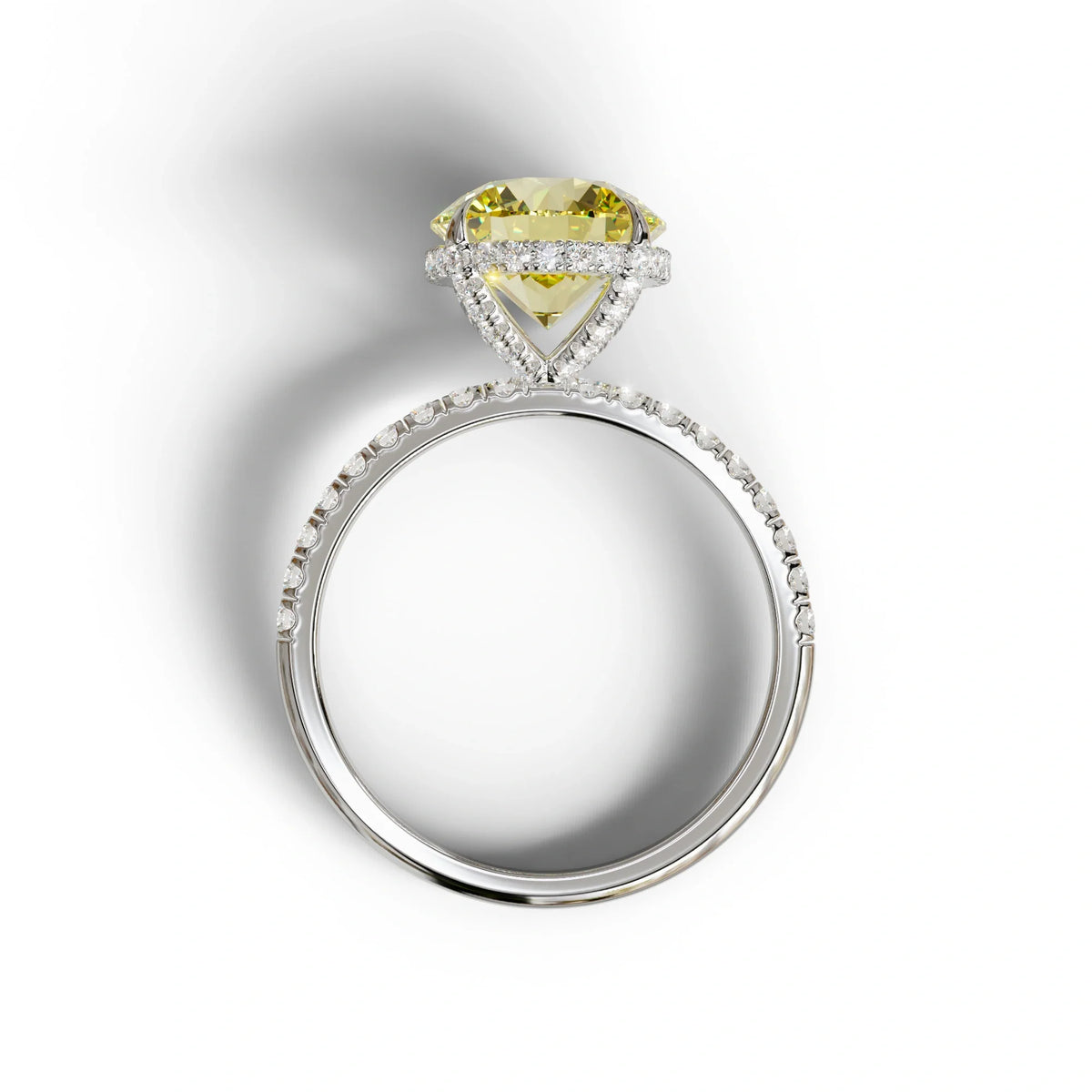 3.5 Carat Yellow Round Cut Lab Diamond Ring - Halo & Pave Setting Wedding Ring
