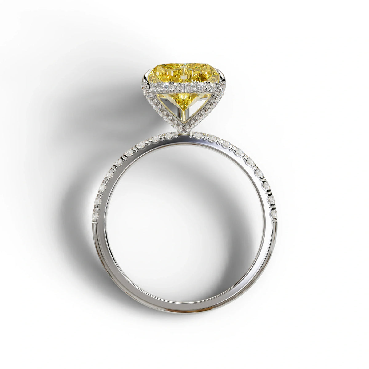 Yellow 3 Carat Heart Cut Hidden Halo & Pavé Setting Engagement Ring
