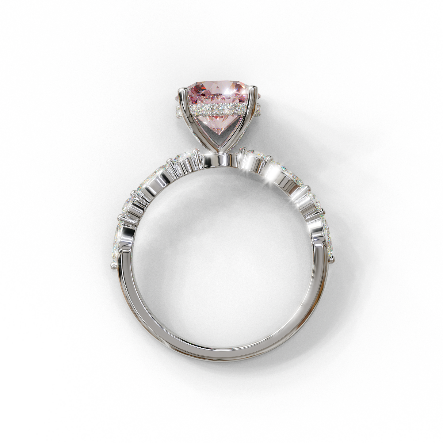2 Carat Pink Round Cut Hidden Halo & Pave Set Lab Diamond Ring - Pure Origin