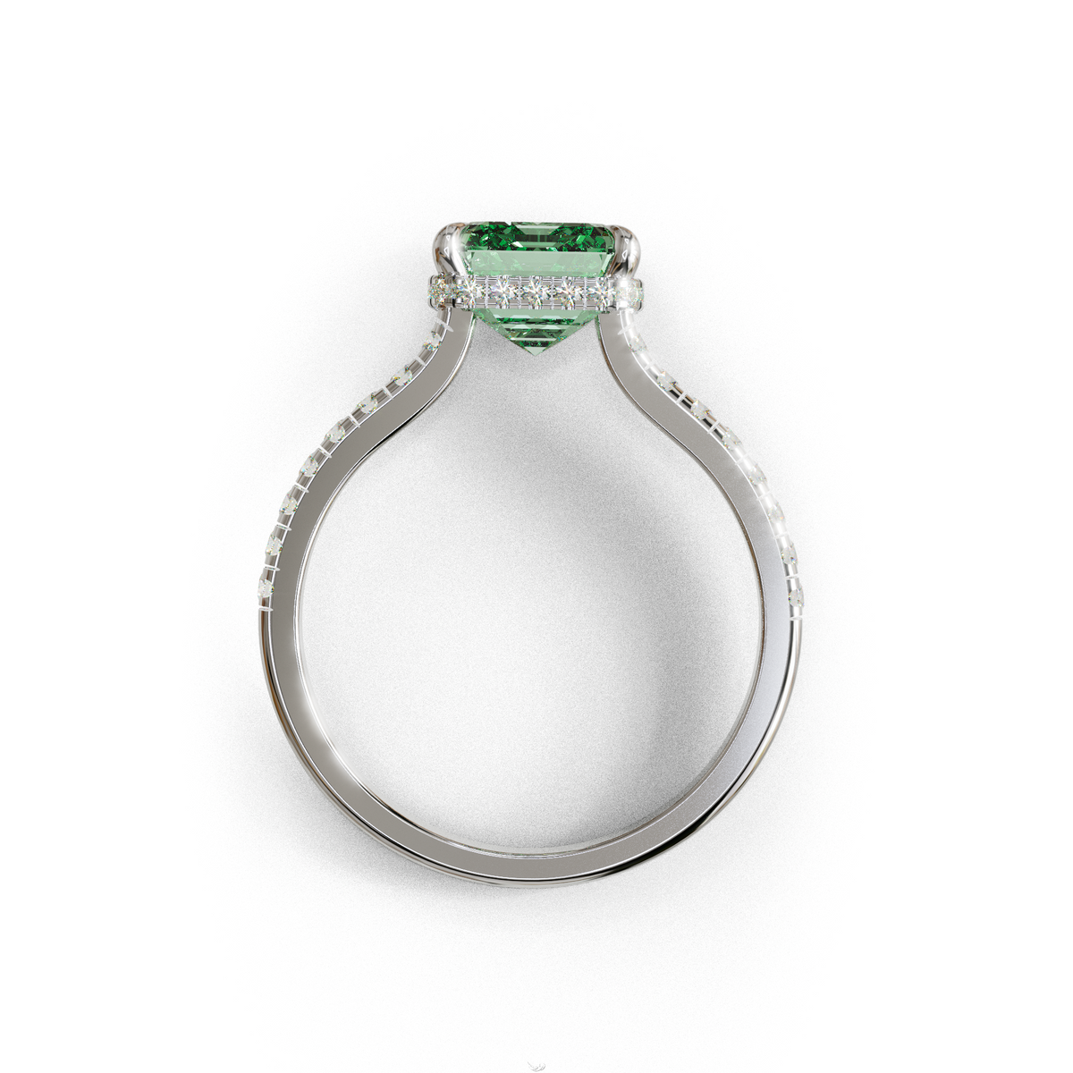 2.5 Ct Green Emerald Cut Lab Diamond In Hidden Halo & Pave Setting Ring - Siena