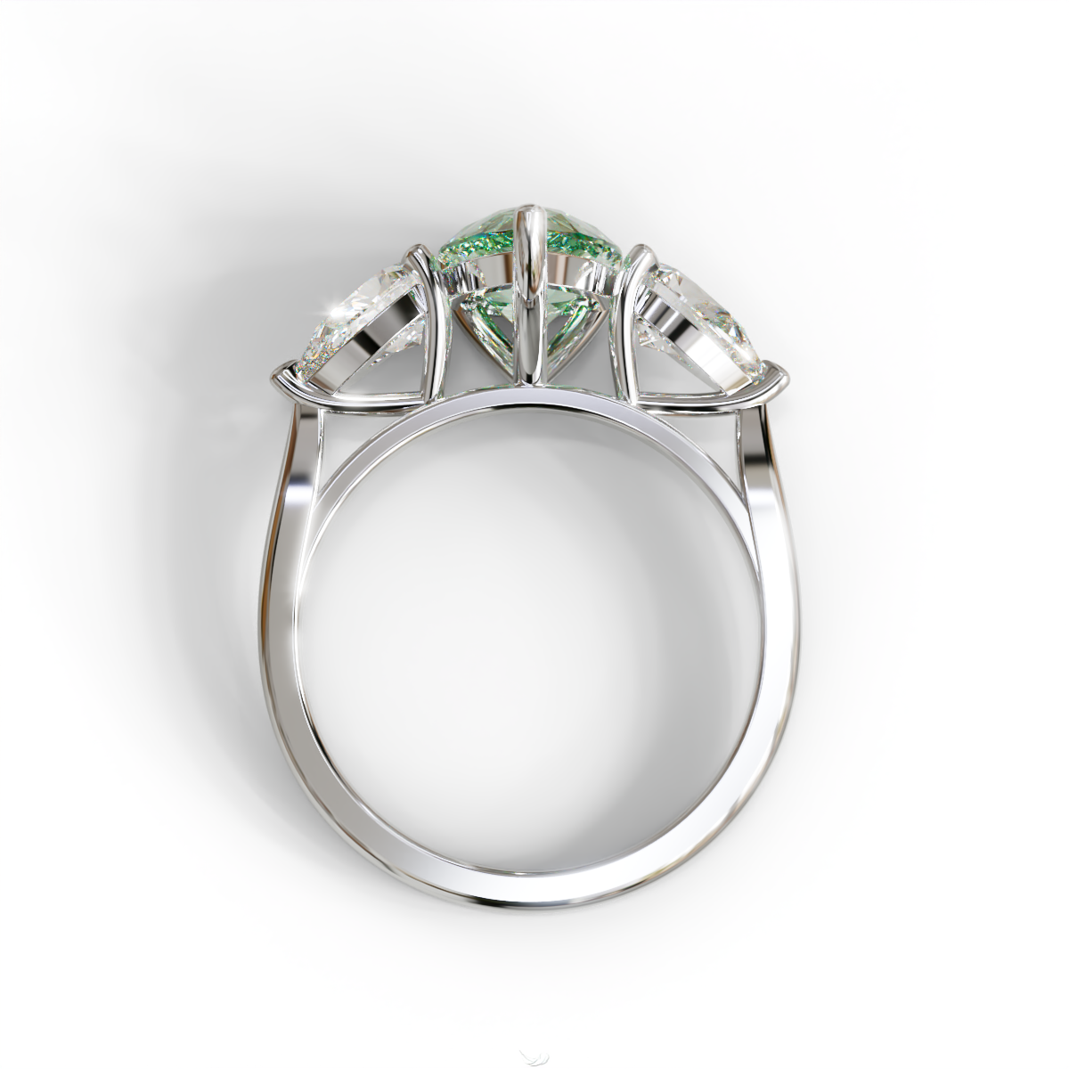 4 Carat Fancy Green Pear Cut Three Stone Lab Grown Diamond Engagement Ring