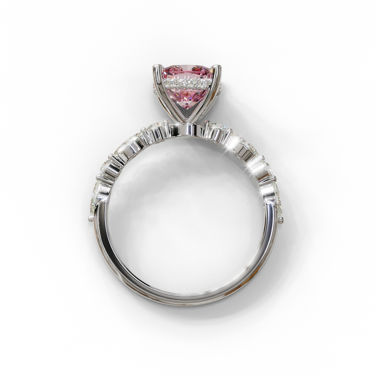 1 to 2.5 Carat Pink Lab Grown Diamond Engagement Ring – Cushion Cut Hidden Halo | Rosalie