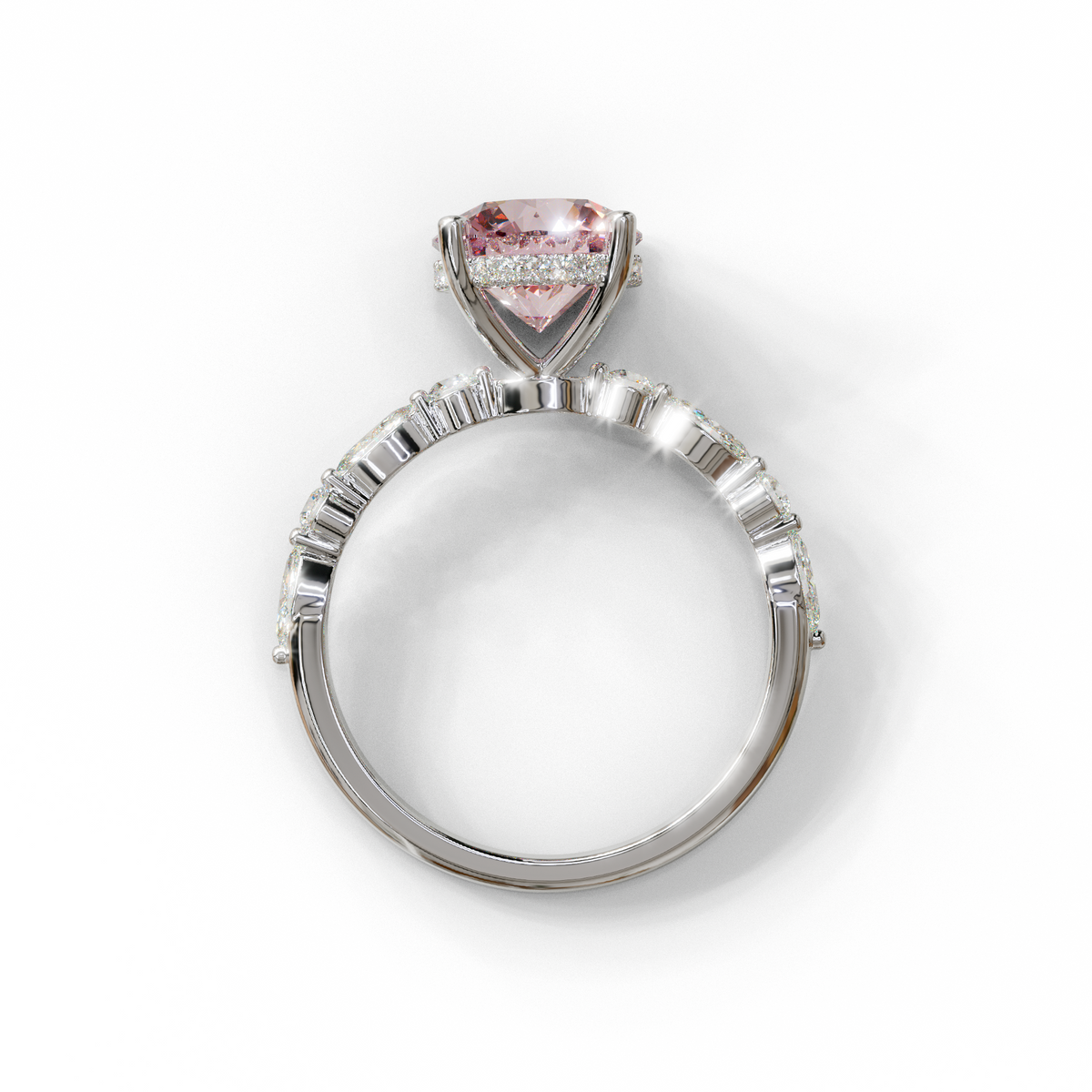 1 to 3 Carat Pink Lab Grown Diamond Engagement Ring – Round Cut Hidden Halo | Lucienne