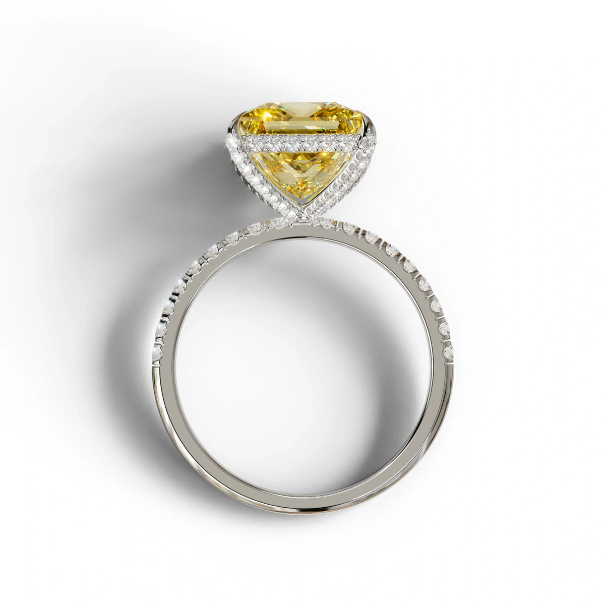 3 Carat Yellow Princess Cut Hidden Halo & Pave Lab Diamond Ring