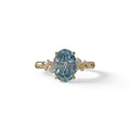 Blue Oval Cut Cluster-Vintage Setting Lab Grown Diamond Ring - Celeste Arc - 2 Carat / 10K Solid Gold / Yellow Gold