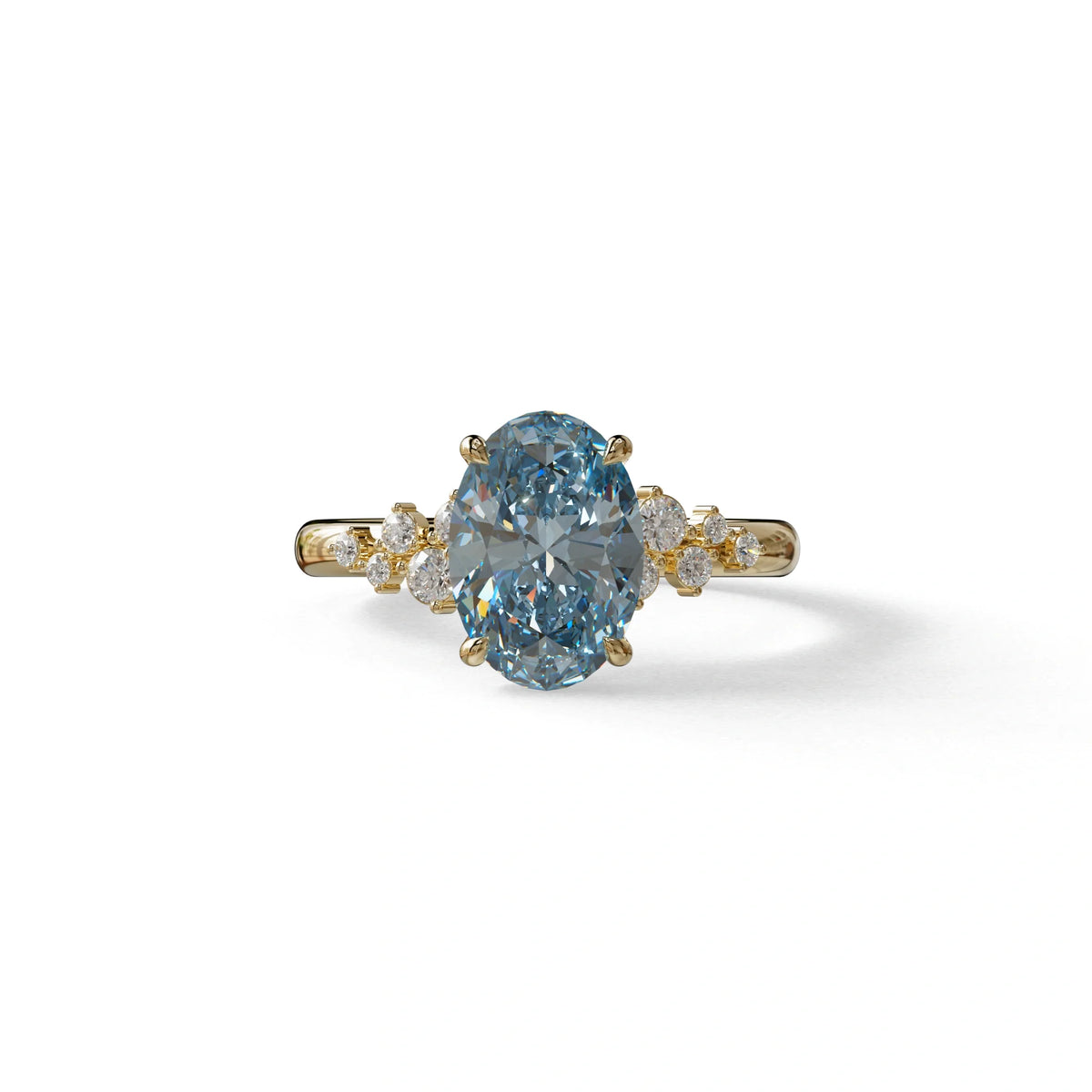 Blue Oval Cut Cluster-Vintage Setting Lab Grown Diamond Ring - Celeste Arc - 2 Carat / 10K Solid Gold / Yellow Gold