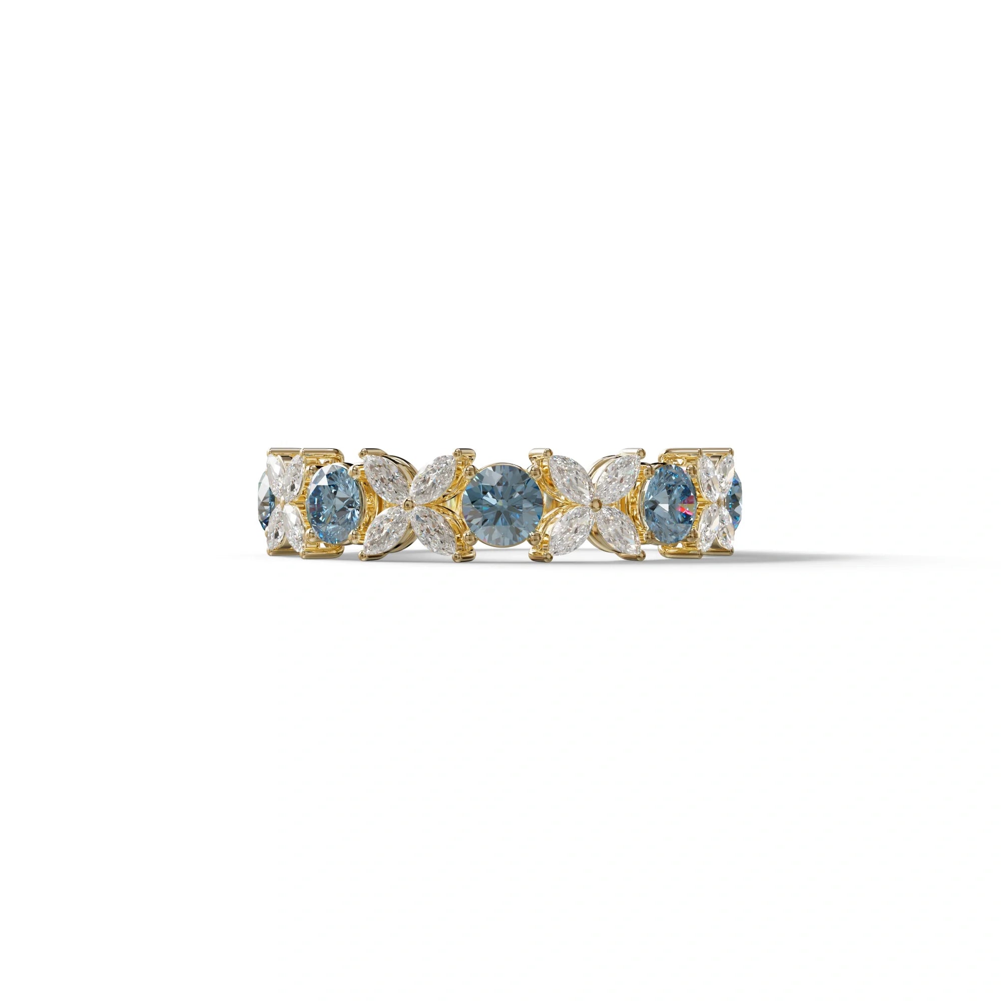 Yellow Gold Marquise & Round Brilliant Diamond Flower Cluster Ring - 18k Gold - 10K Solid Gold / Yellow Gold