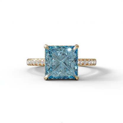 3 Carat Blue Square‑Cut Center Stone Engagement Ring – Hidden Halo & Pavé Design