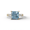 3 Carat Blue Princess & Baguette Cut Lab Grown Diamond Ring - Alluring - 10K Solid Gold / Yellow Gold
