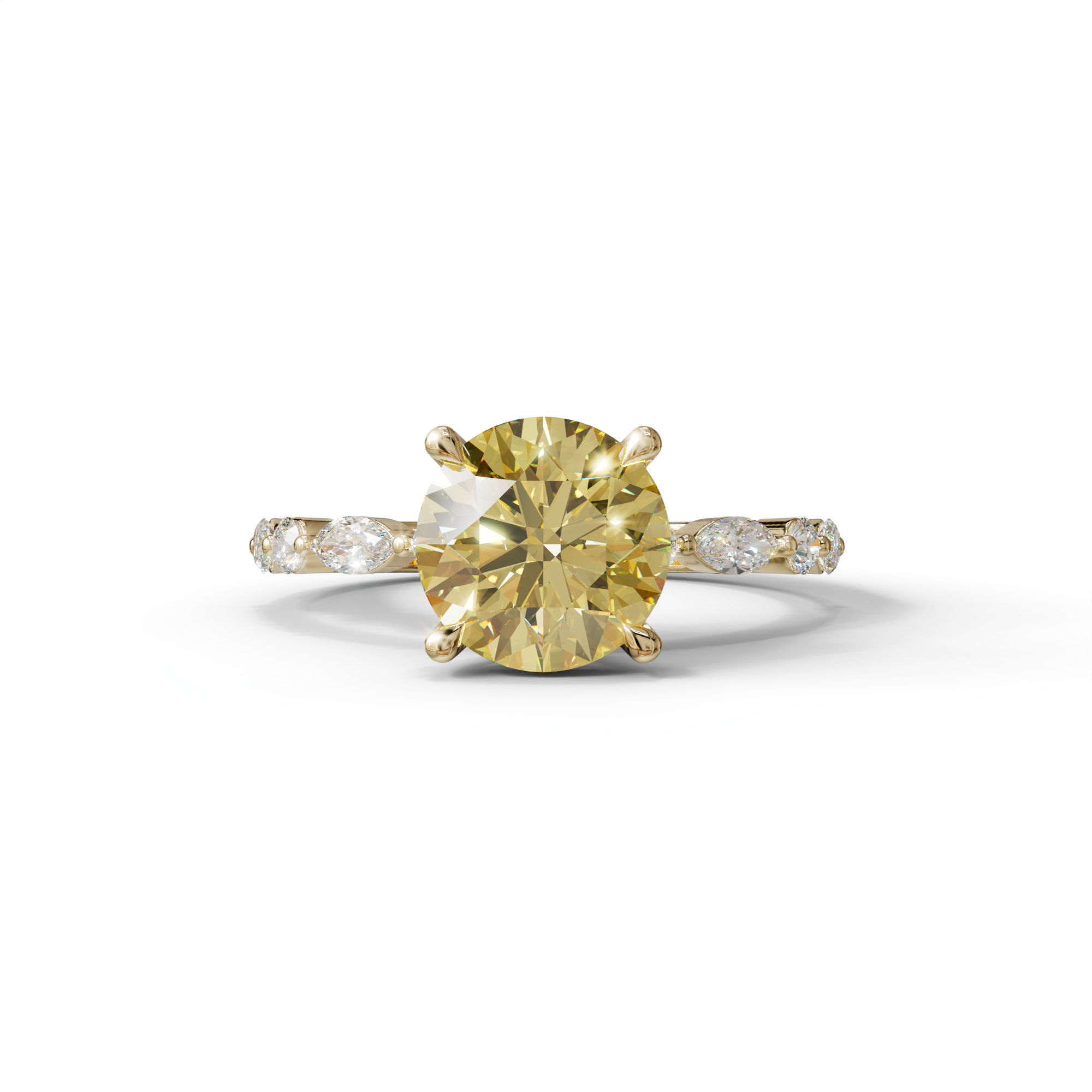 2 Carat Yellow Round Cut Hidden Halo & Pave Set Lab Diamond Ring - Pure Origin - 10K Solid Gold / Yellow Gold