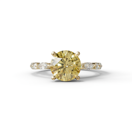 2 Carat Yellow Round Cut Hidden Halo & Pave Set Lab Diamond Ring - Pure Origin