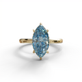 3.5 Carat Blue Marquise Cut Hidden Halo & Claw Setting Lab Grown Diamond Ring - Meraviglioso - 10K Solid Gold / Yellow