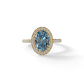 Blue Oval Cut Halo & Pave Lab Grown Diamond Engagement Ring - AnnaBella - 2 Carat / 10K Solid Gold / Yellow Gold