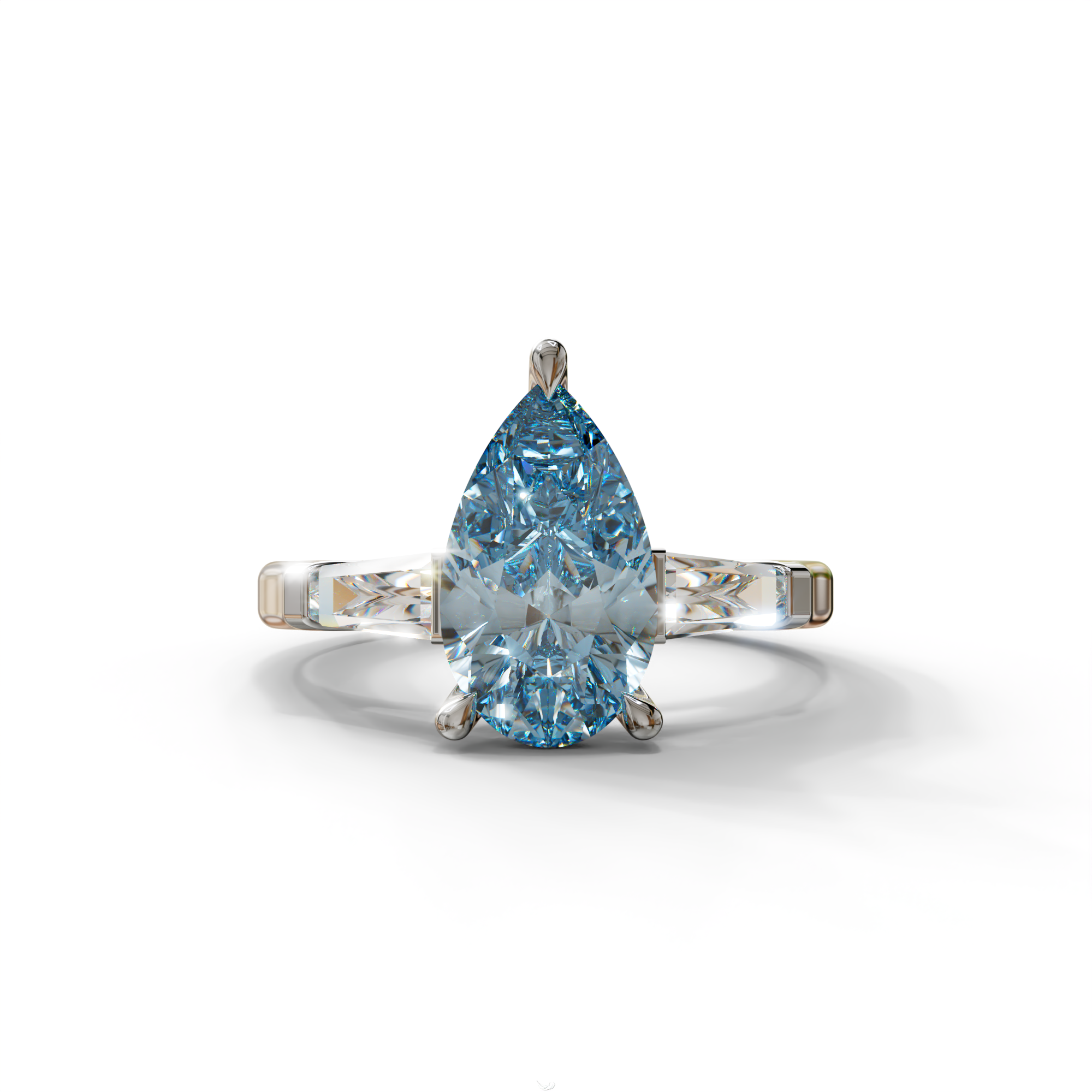 3 Carat Pear Cut Blue Lab Diamond Engagement Ring - Bella - 10K Solid Gold / White Gold