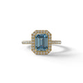 Blue Emerald Cut Halo & Pave Lab Grown Diamond Engagement Ring - Viola - 2 Carat / 10K Solid Gold / Yellow Gold