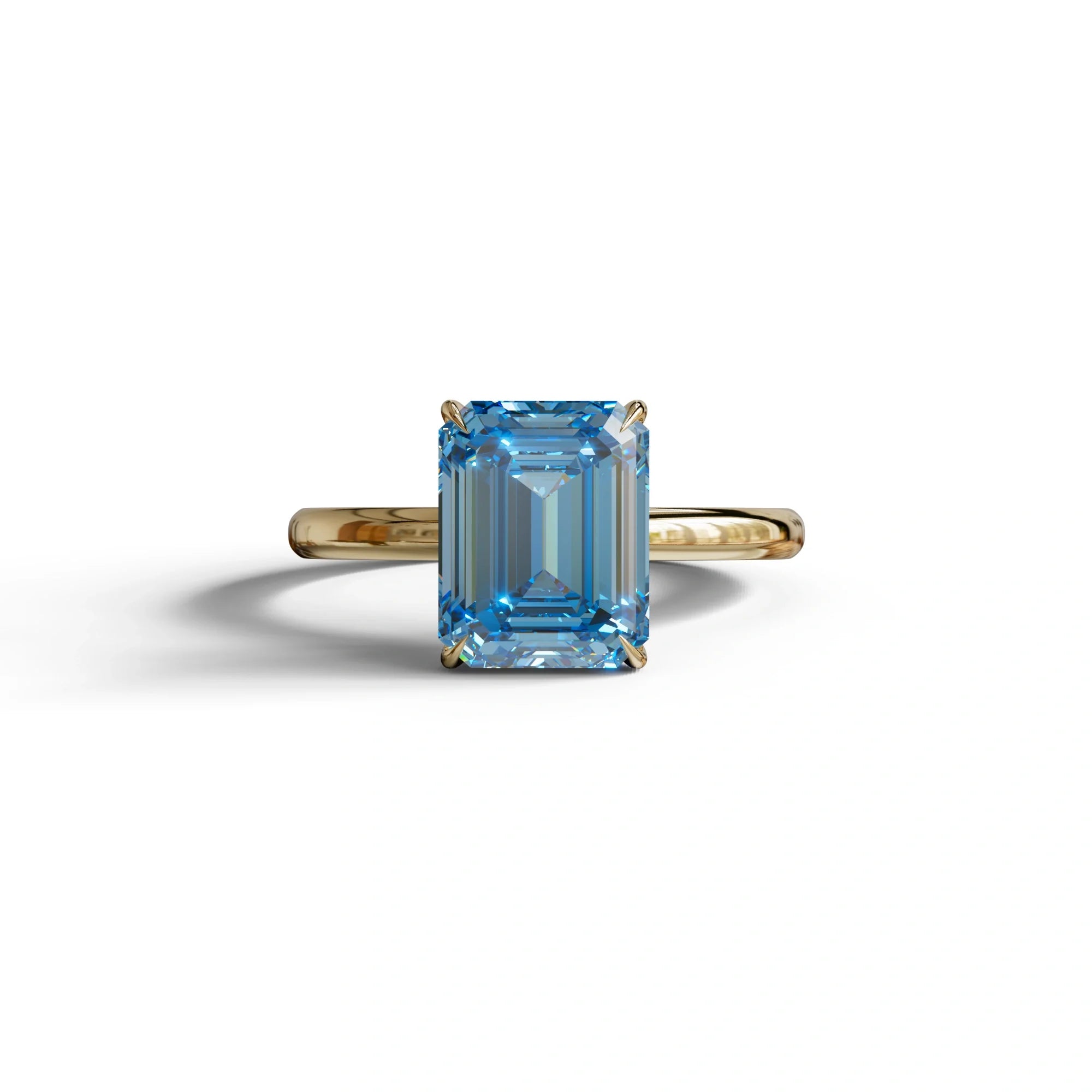 Fancy Blue Emerald Cut Solitaire Lab Grown Diamond Engagement Ring - Vanessa - 2 Carat / 10K Solid Gold / Yellow Gold
