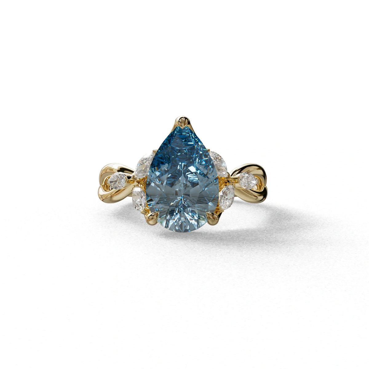 3 Carat Blue Pear Cut Cluster-Vintage Setting Lab Grown Diamond Ring - Celena - 10K Solid Gold / Yellow Gold