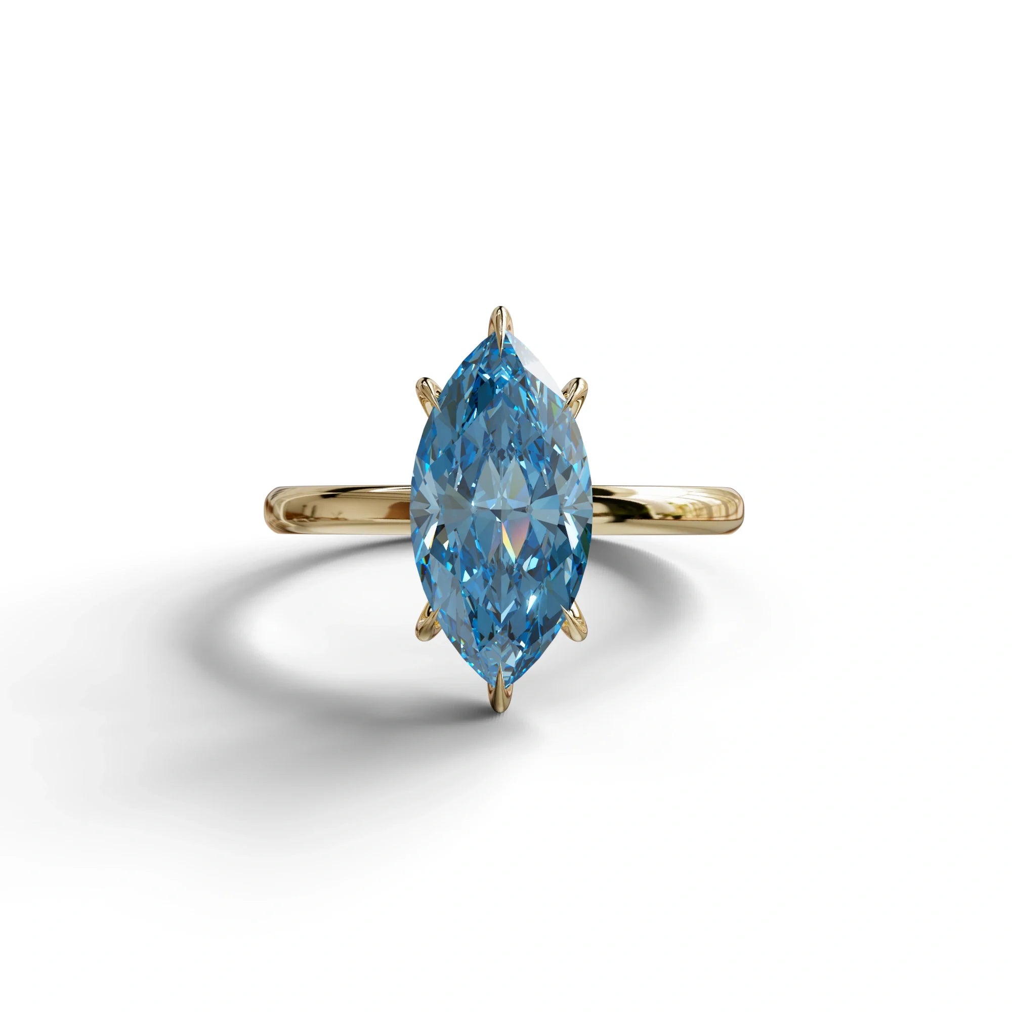 Fancy Blue Marquise Cut Solitaire Lab Grown Diamond Engagement Ring - Celestina - 2 Carat / 10K Solid Gold / Yellow Gold