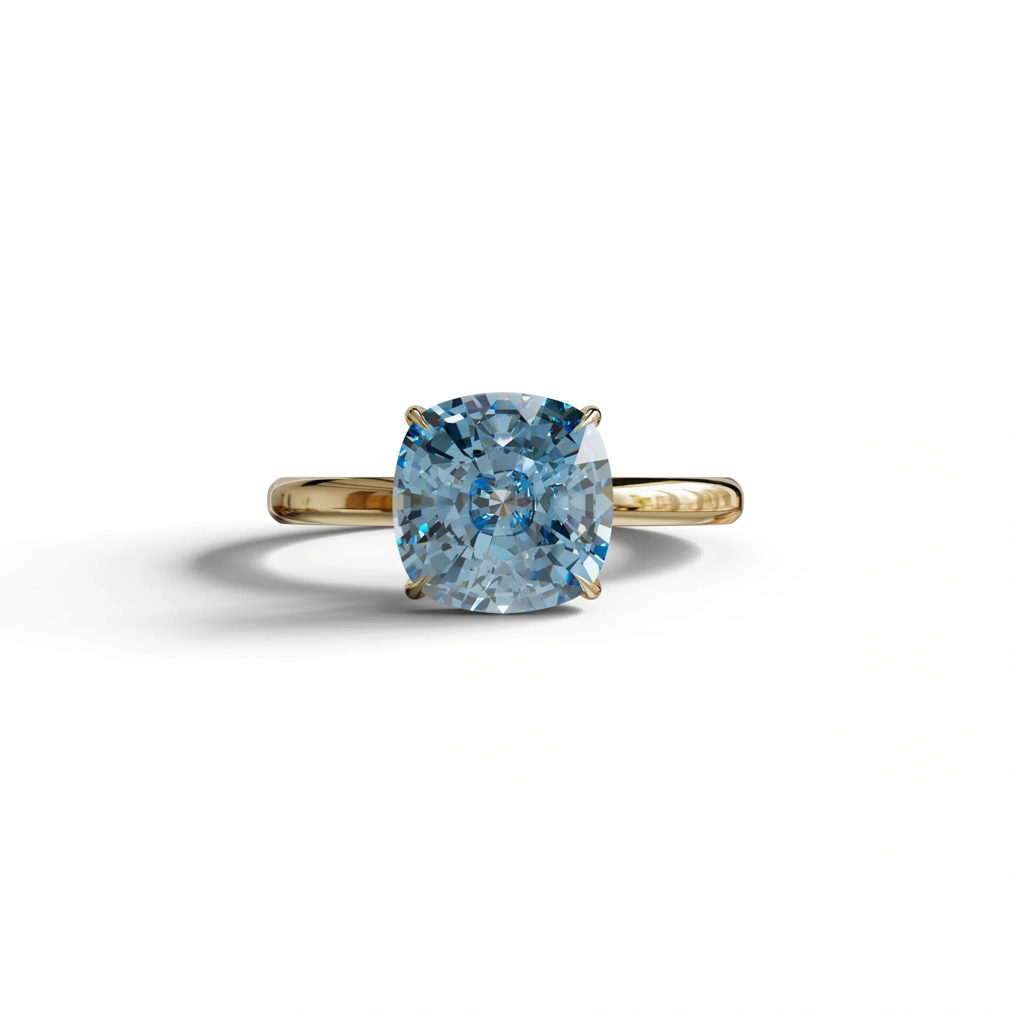 Fancy Blue Cushion Cut Solitaire Lab Grown Diamond Engagement Ring Mesmera - 2 Carat / 10K Solid Gold / Yellow Gold