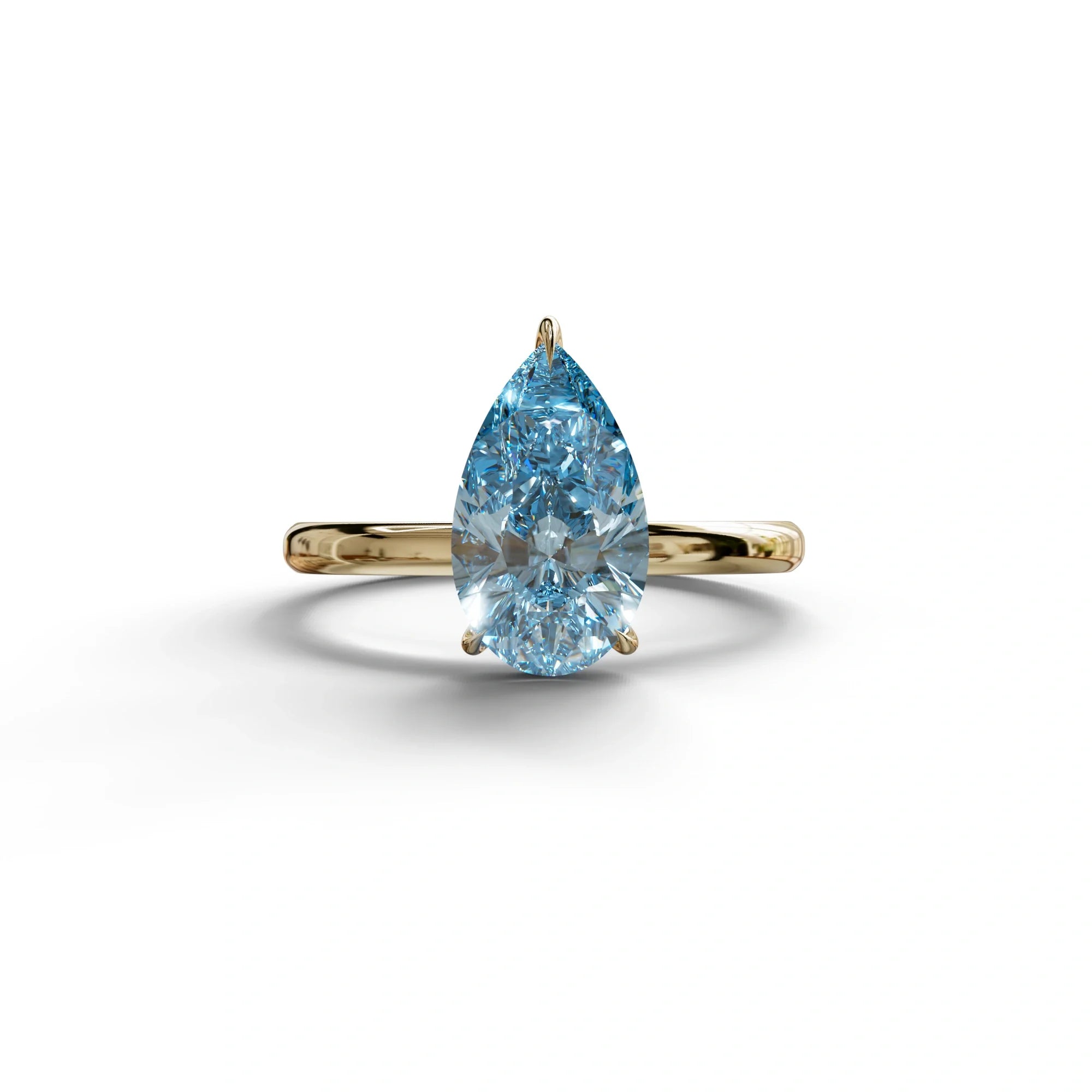 Fancy Blue Pear Cut Solitaire Lab Grown Diamond Engagement Ring - Maniola - 2 Carat / 10K Solid Gold / Yellow Gold