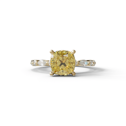 2 Carat Yellow Cushion Cut Hidden Halo & Pave Lab Diamond Ring - Daisy