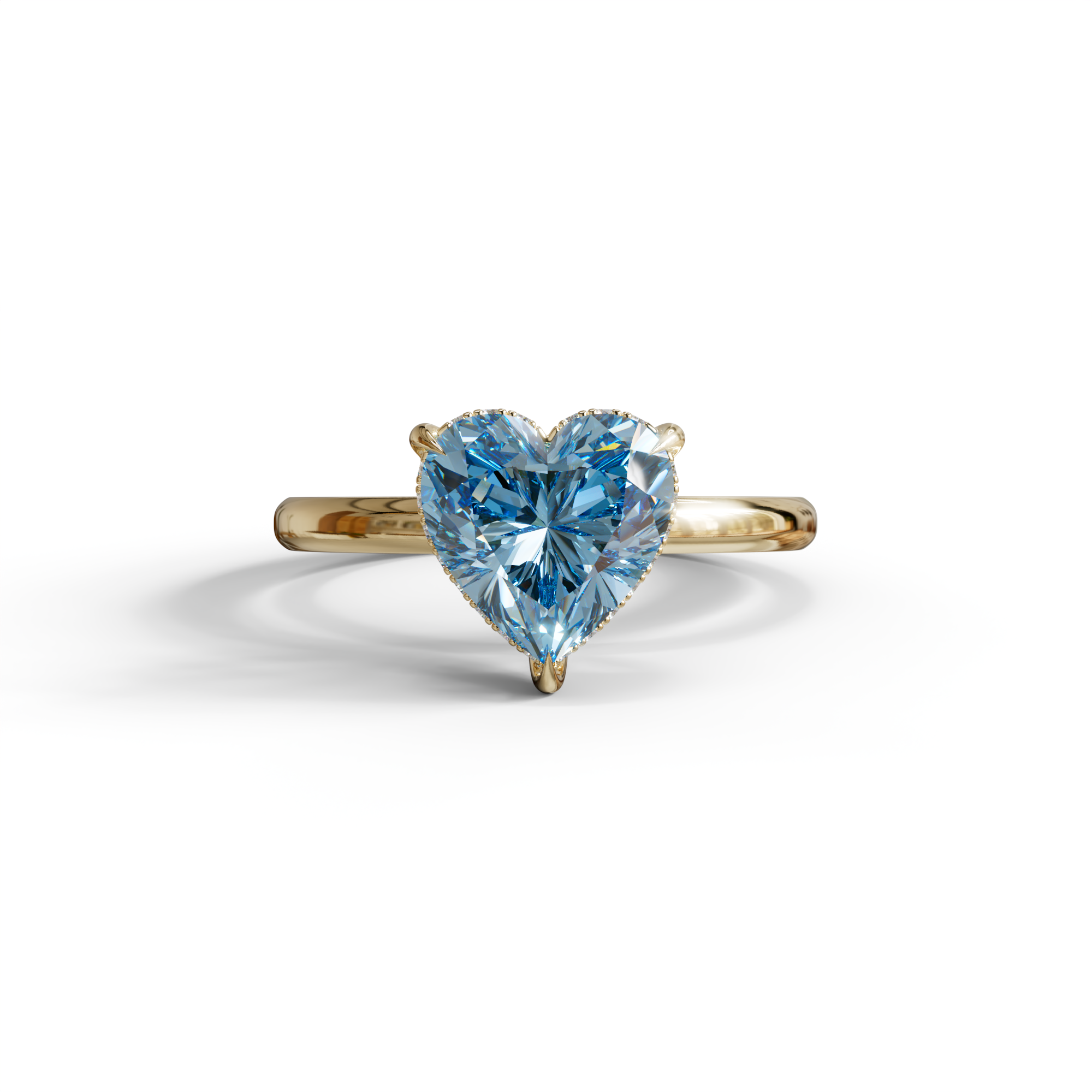 3 Carat Blue Heart Cut Hidden Halo Set Lab Grown Diamond Engagement Ring - 10K Solid Gold / Yellow Gold