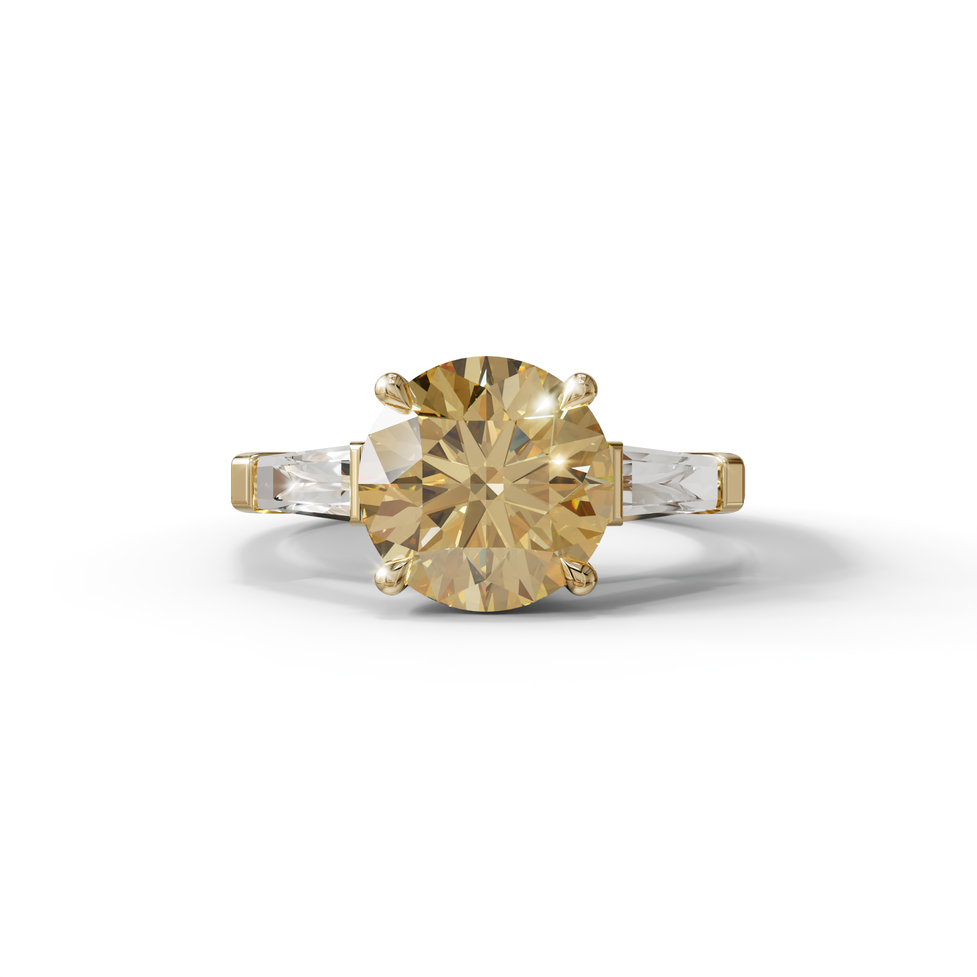 3 Carat Yellow Round & Tapered Cut Multi Stone Lab Diamond Ring - Reflection - 10K Solid Gold / Yellow Gold