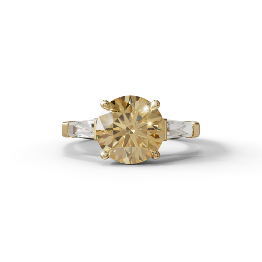 3 Carat Yellow Round & Tapered Cut Multi Stone Lab Diamond Ring - Reflection