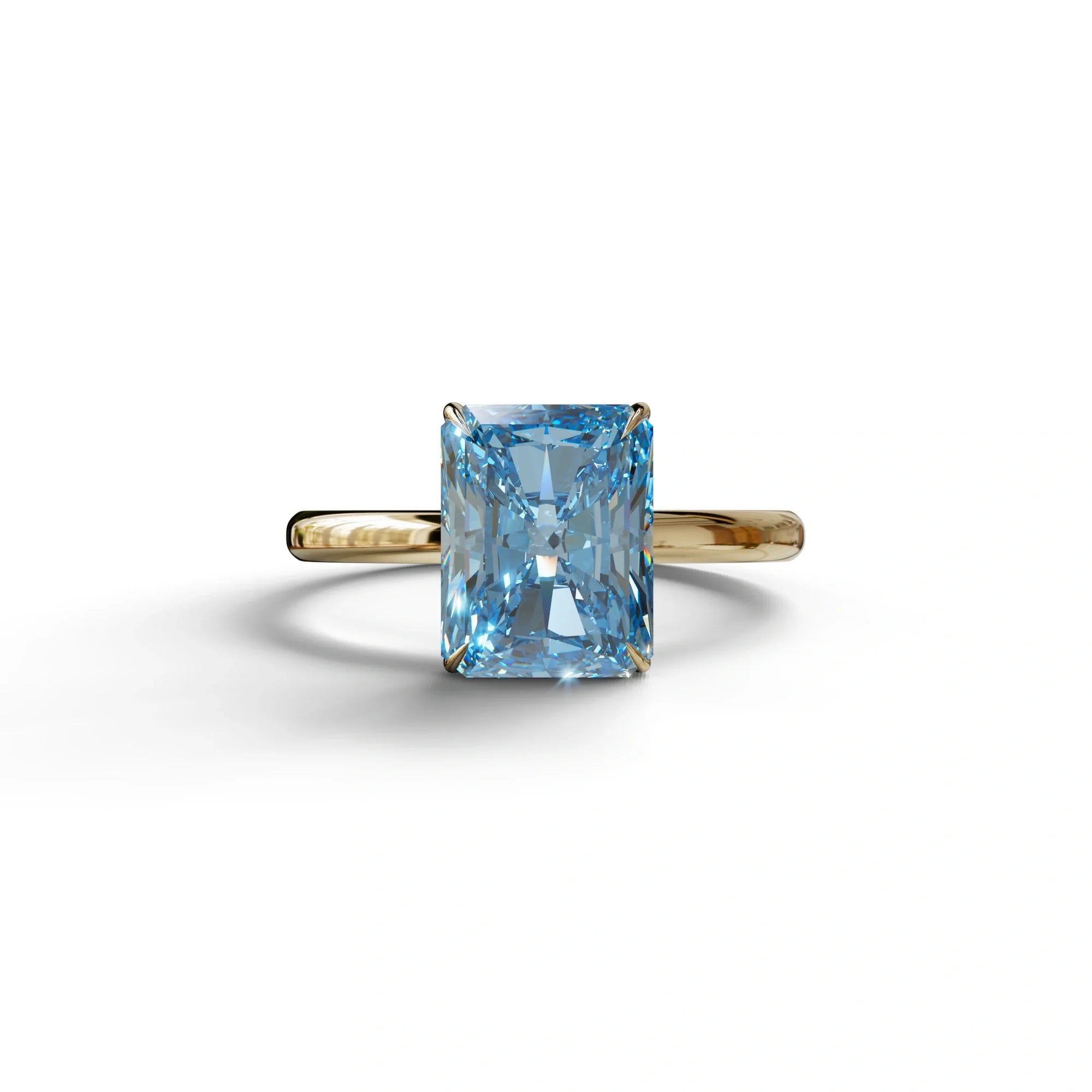 Fancy Blue Radiant Cut Solitaire Lab Grown Diamond Engagement Ring - Papilia - 2 Carat / 10K Solid Gold / Yellow Gold