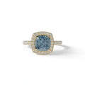 Blue Cushion Cut Halo & Pave Lab Grown Diamond Engagement Ring - Rosa - 2 Carat / 10K Solid Gold / Yellow Gold