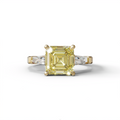 3 Carat Yellow Asscher & Baguette Cut Multi Stone Lab Diamond Ring - Brillante - 10K Solid Gold / Yellow Gold