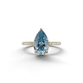 2 Carat Blue Pear Cut Hidden Halo & Pave Lab Diamond Ring - 10K Solid Gold / Yellow Gold