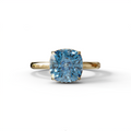 3 Carat Blue Cushion Lab Diamond Hidden Halo Ring - 10K Solid Gold / Yellow Gold