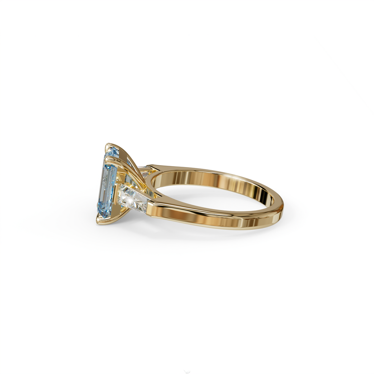 3.75ct Fancy Blue Emerald & Tapered Baguette Three Stone Lab Diamond Ring