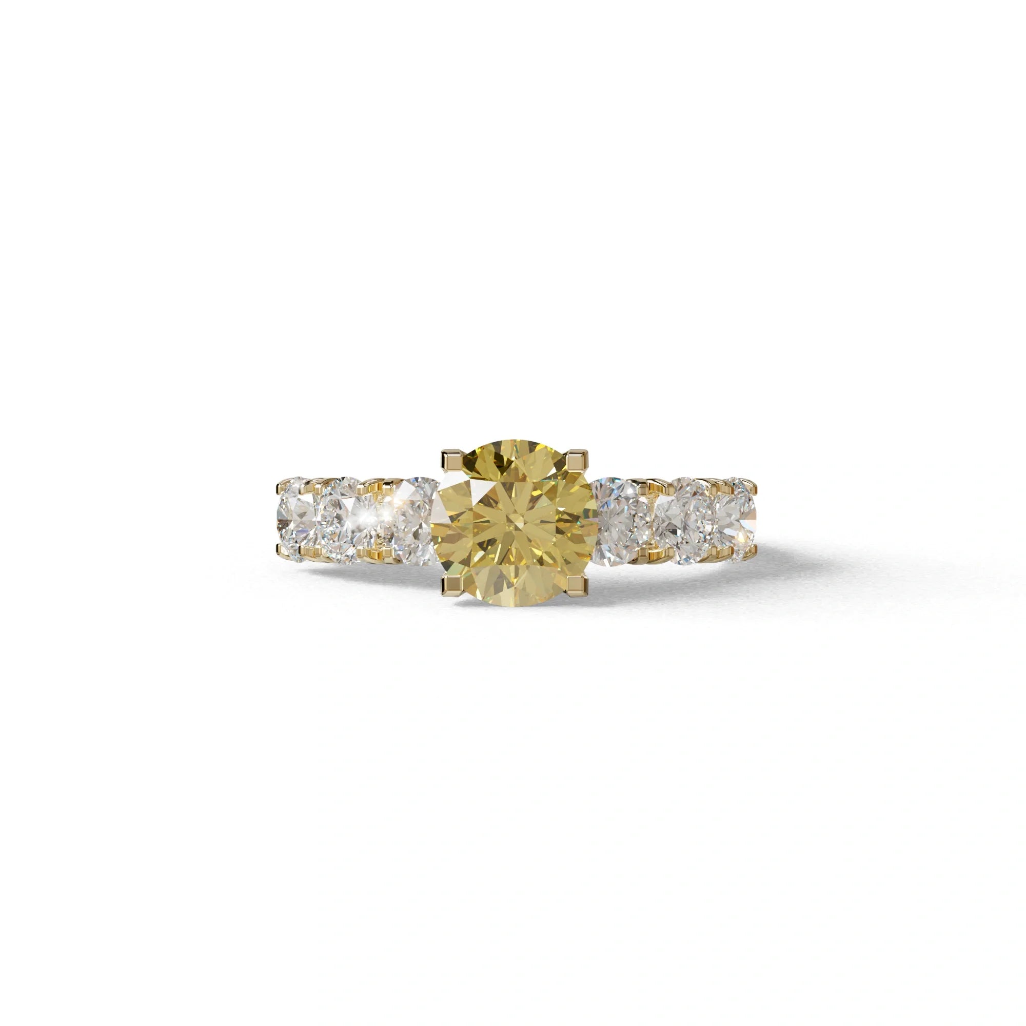 3 Carat Yellow Round Cut Half Eternity Lab Diamond Engagement Ring - Angeleno - 10K Solid Gold / Yellow Gold