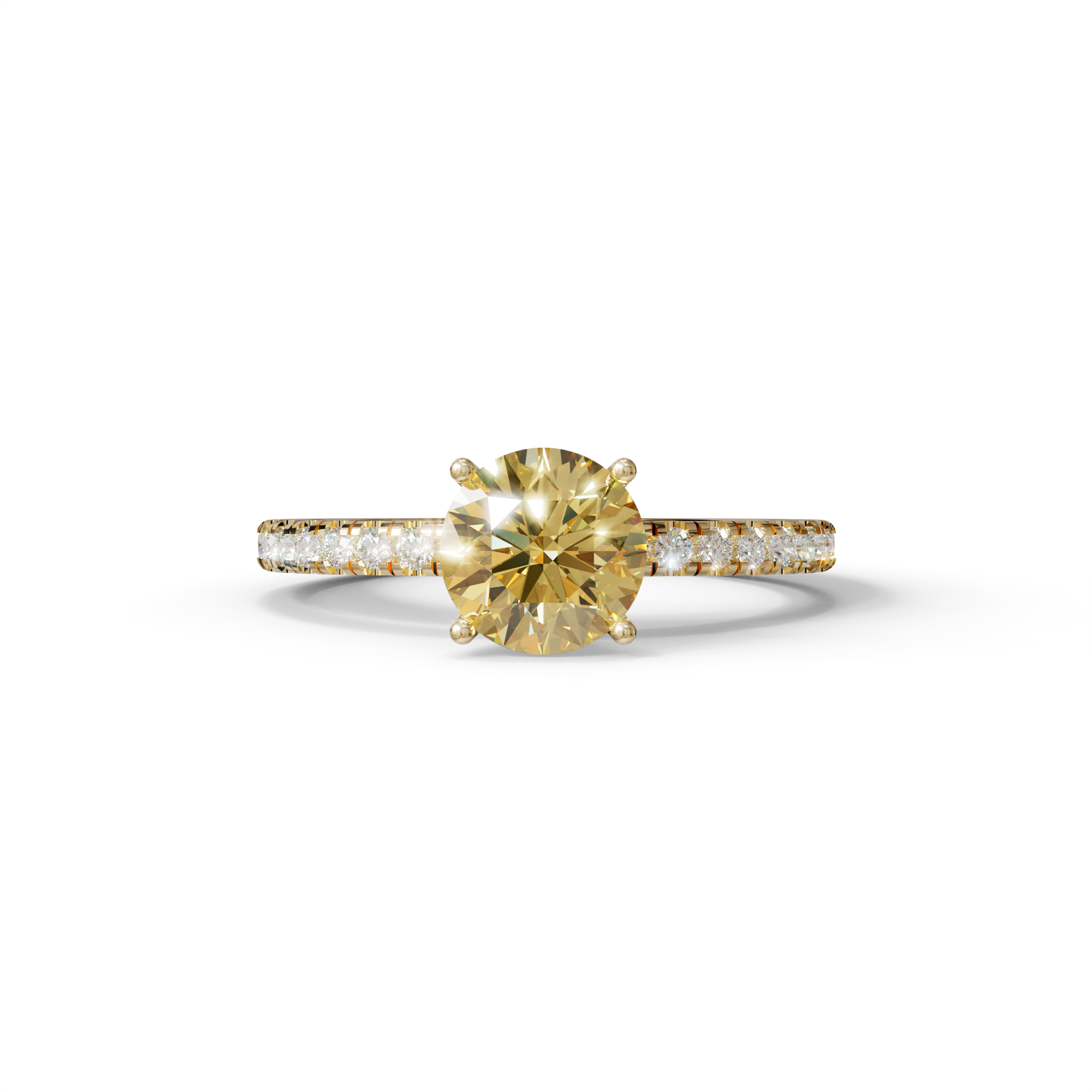1.5 Carat Yellow Round Lab Diamond Ring - Classic Pave Set Ring - 10K Solid Gold / Yellow Gold