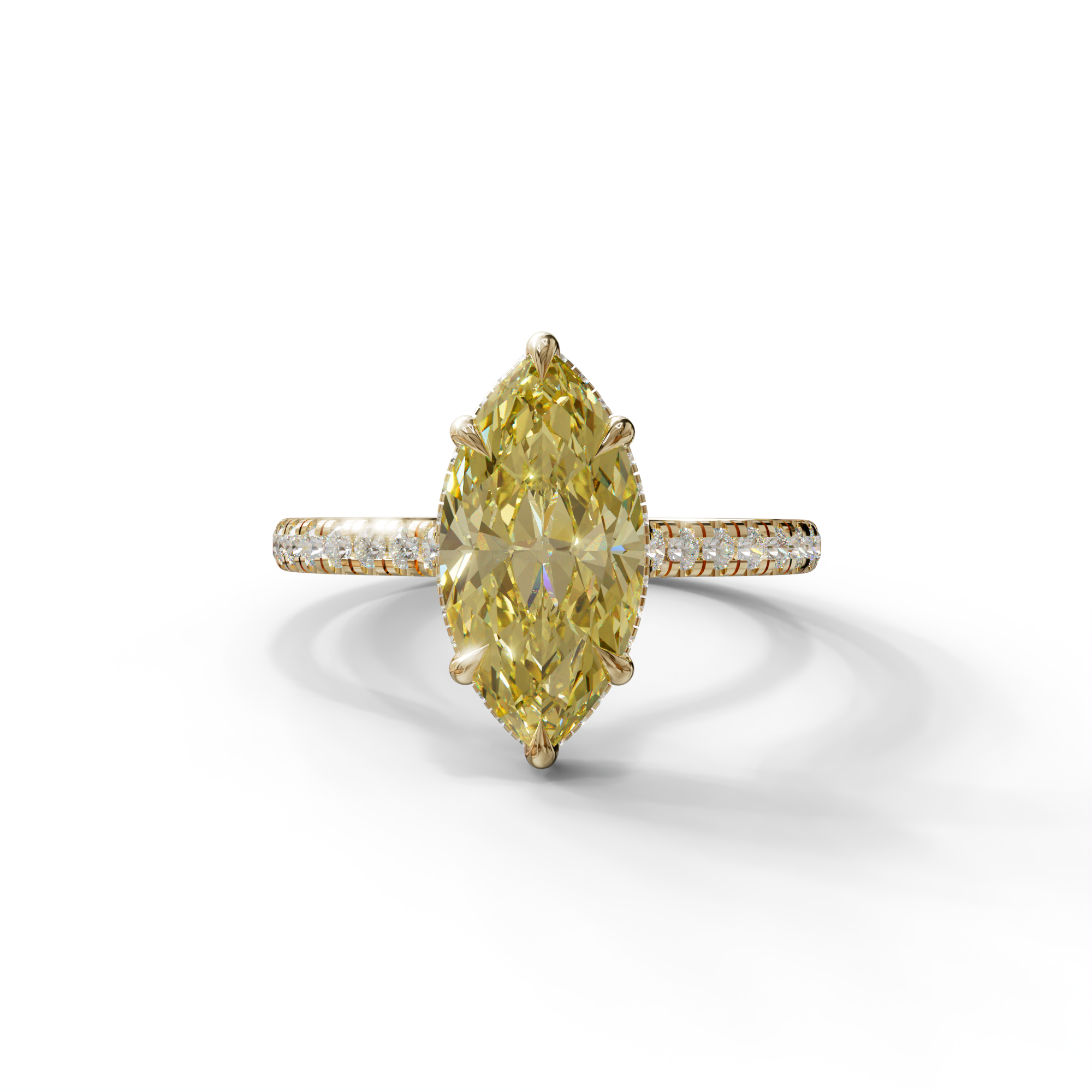 3 Carat Yellow Marquise Cut Hidden Halo & Pave Set Lab Diamond Ring - Eblouissant - 10K Solid Gold / Yellow Gold