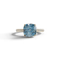 2.5 Carat Blue Cushion Cut Hidden Halo & Pave Lab Grown Diamond Ring - 10K Solid Gold / Yellow Gold