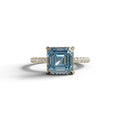 3 Carat Blue Asscher Cut Hidden Halo & Pave Lab Grown Diamond Ring - 10K Solid Gold / Yellow Gold