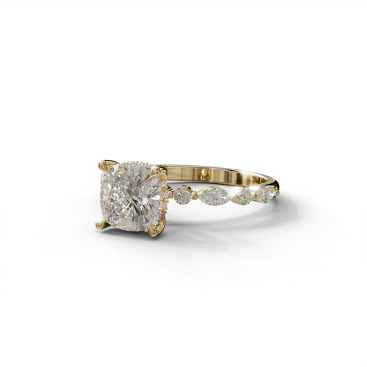 2 Carat E-VVS Cushion Cut Hidden Halo & Pave Lab Diamond Ring - Daisy