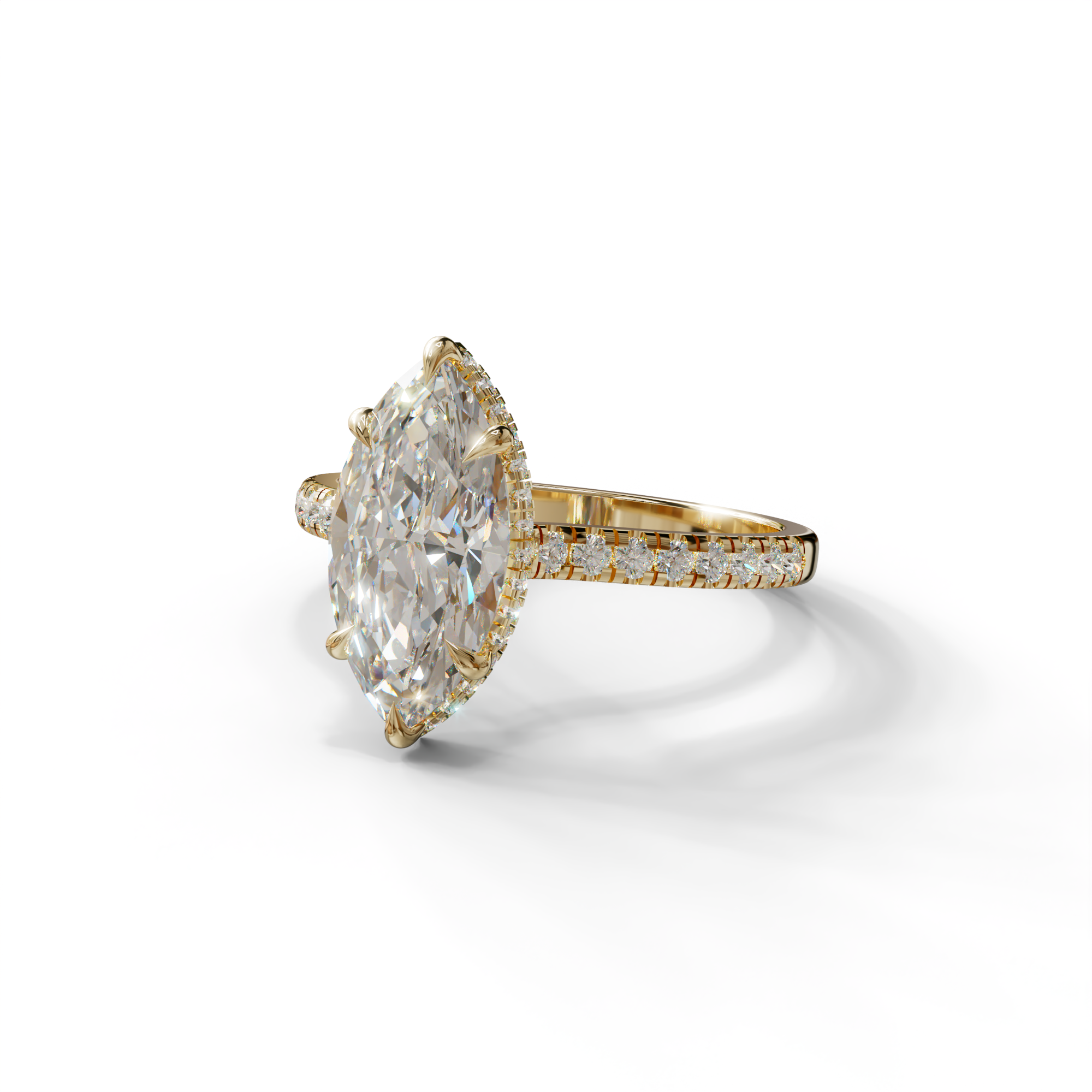 3 Carat E-VVS Marquise Cut Hidden Halo & Pave Set Lab Diamond Ring - Eblouissant