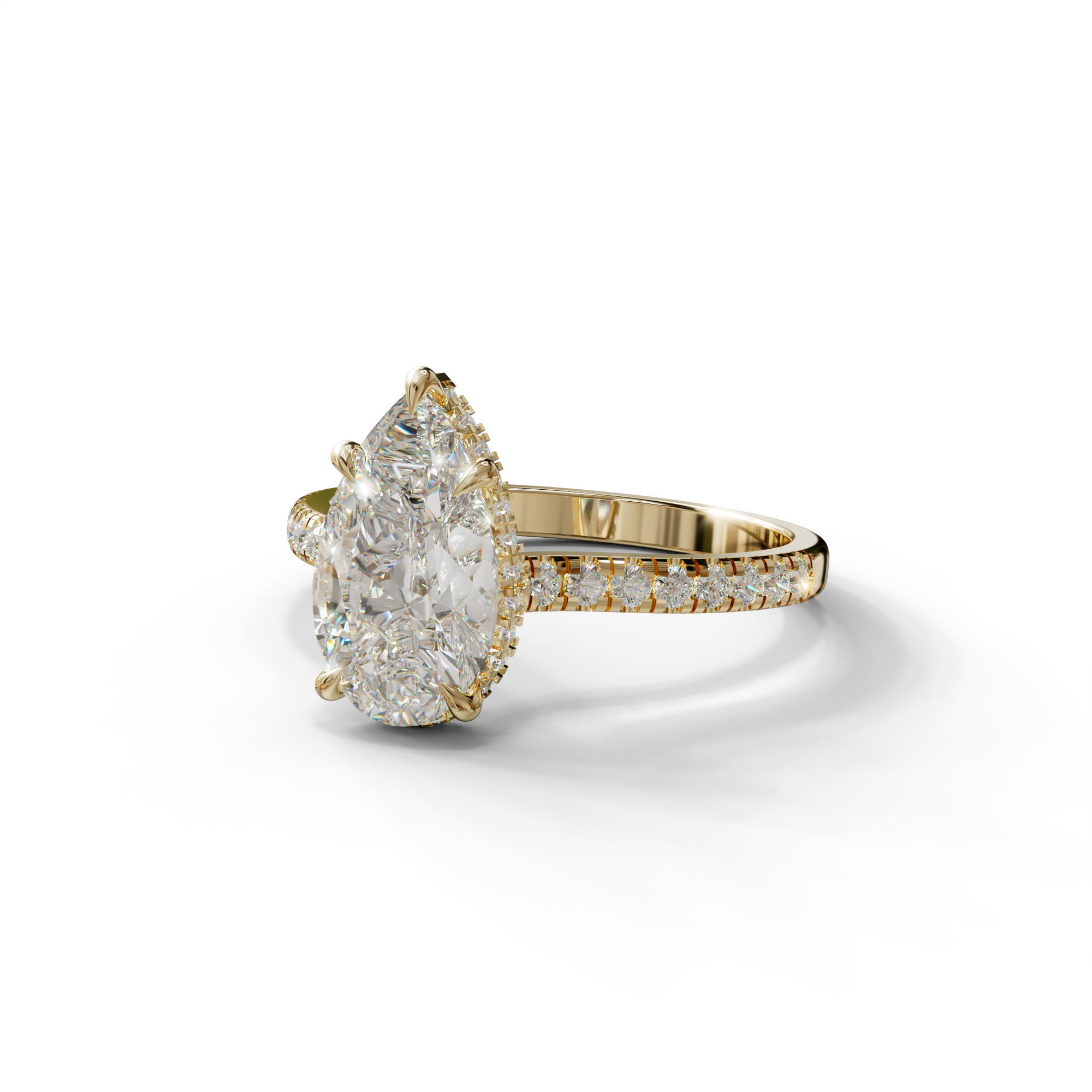 3 Carat E-VVS Pear Cut Hidden Halo & Pave Set Lab Diamond Ring - Eblouissant