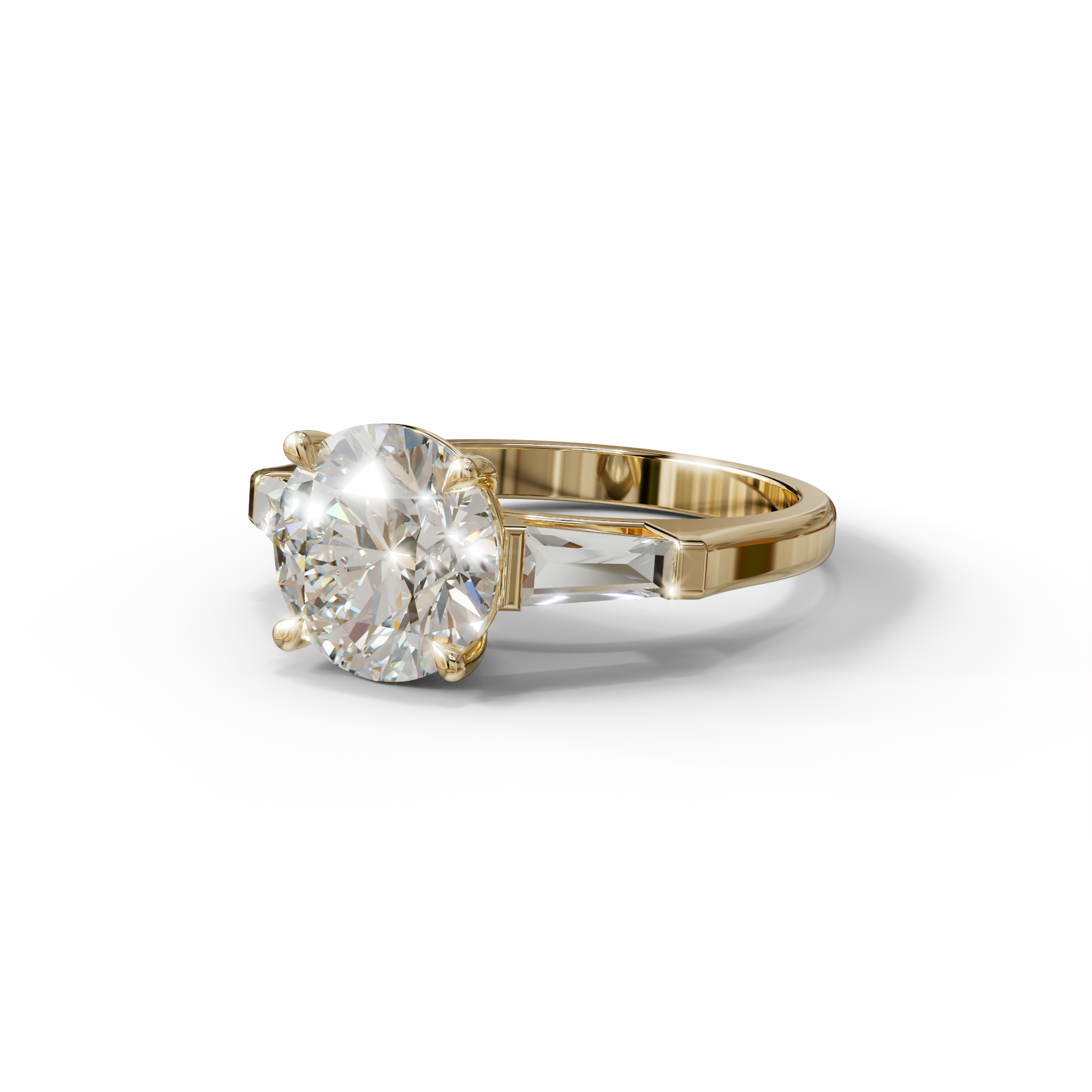 E-VVS 3 Carat Round & Tapered Cut Multi Stone Lab Diamond Ring - Reflection