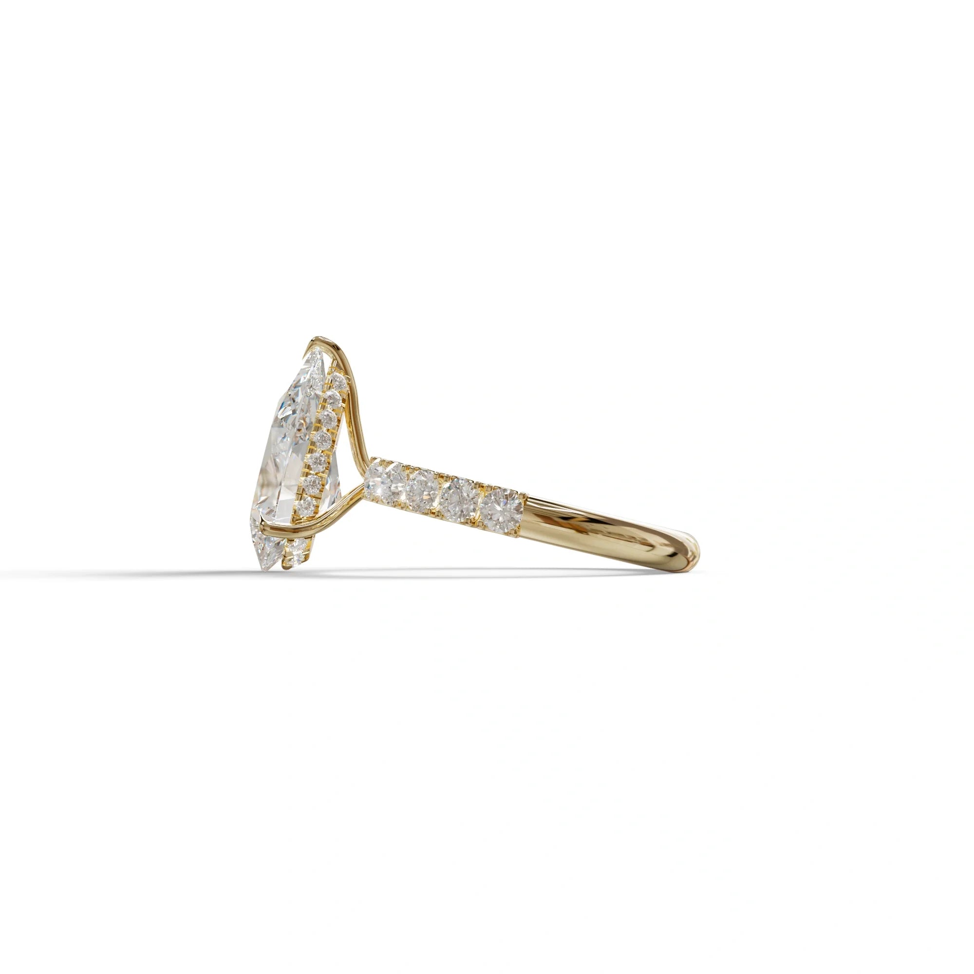 3 Carat E VVS Pear Shaped Hidden Halo Lab Diamond Engagement Ring - Feesia