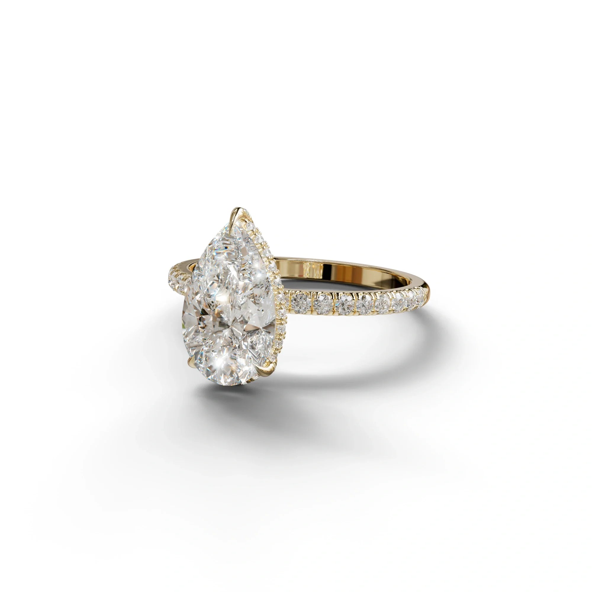 2 Carat E-VVS Pear Cut Hidden Halo & Pave Lab Diamond Ring