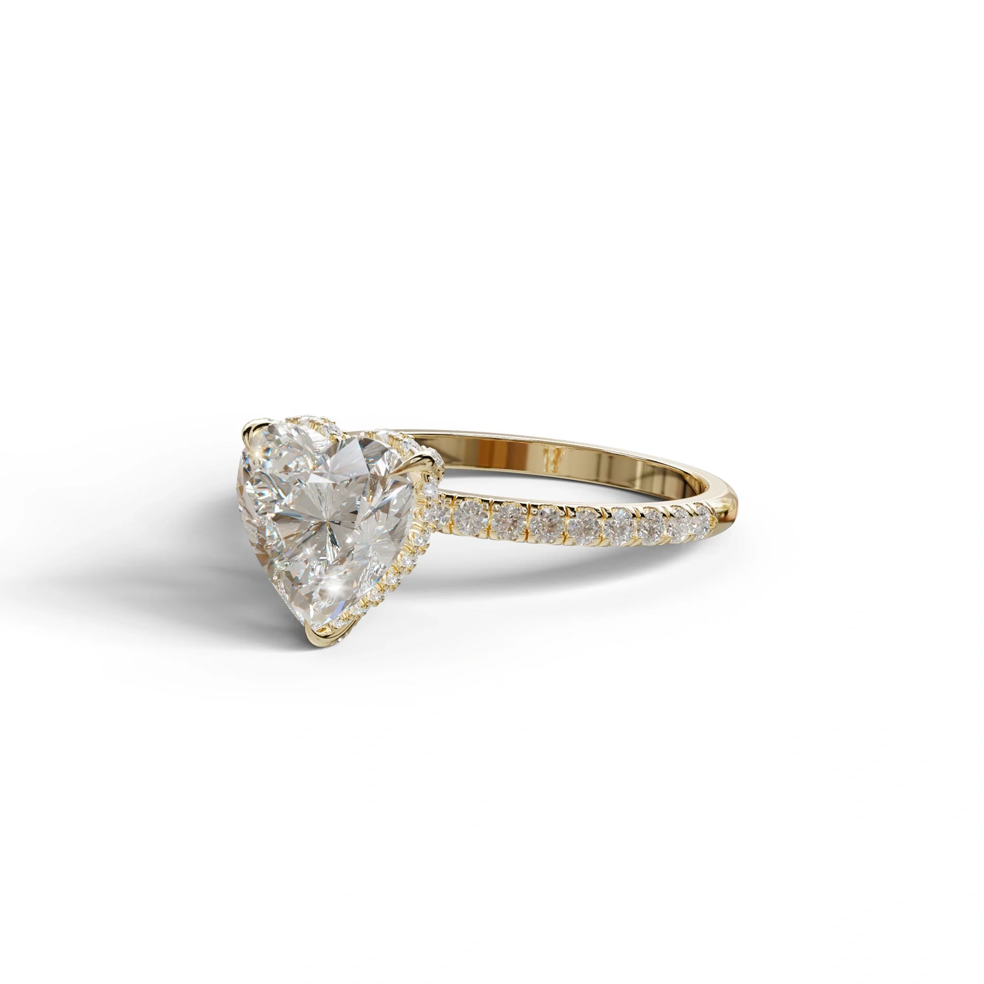 E/VVS 3 Carat Heart Cut Hidden Halo & Pavé Setting Engagement Ring