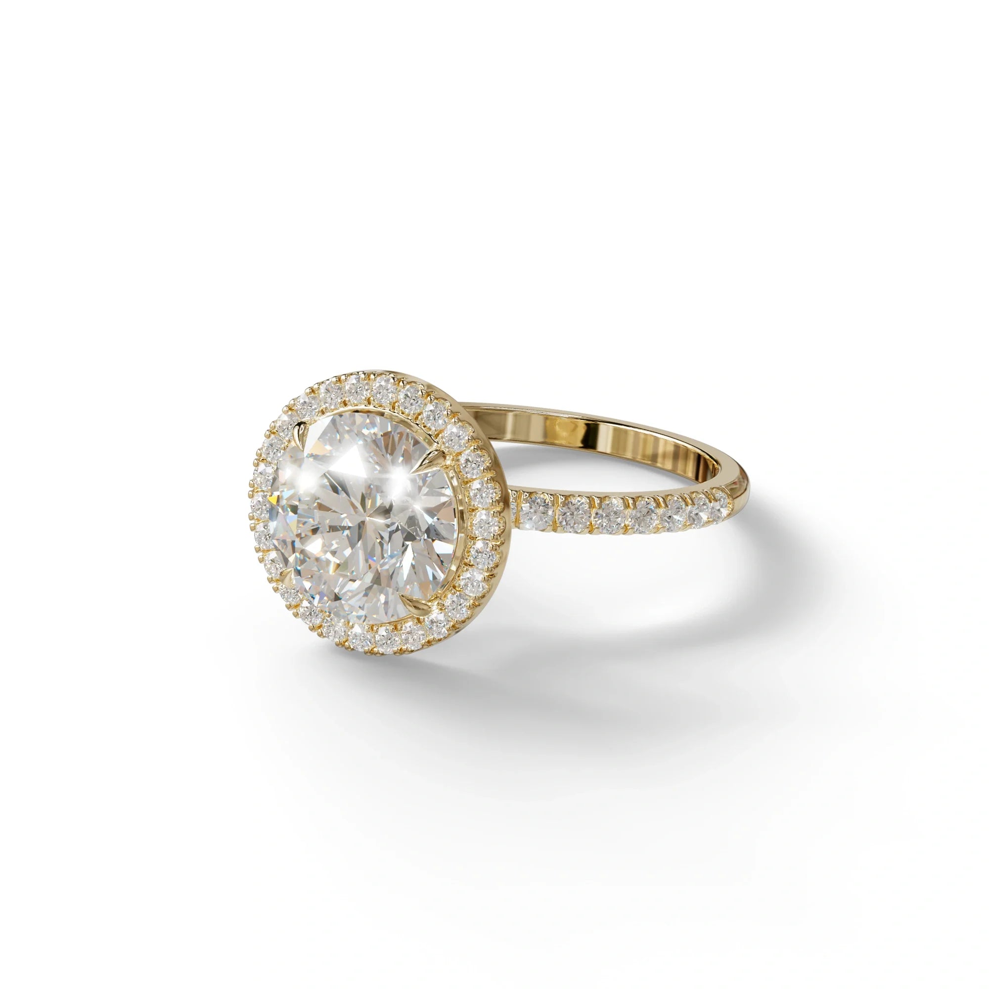 E VVS Round Cut Halo & Pave Lab Grown Diamond Engagement Ring - Flutura
